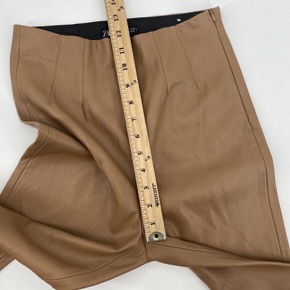 Zara Size Small High Waisted Faux Leather Leggings Camel  Vegan Side Zip NWOT - Picture 10 of 11
